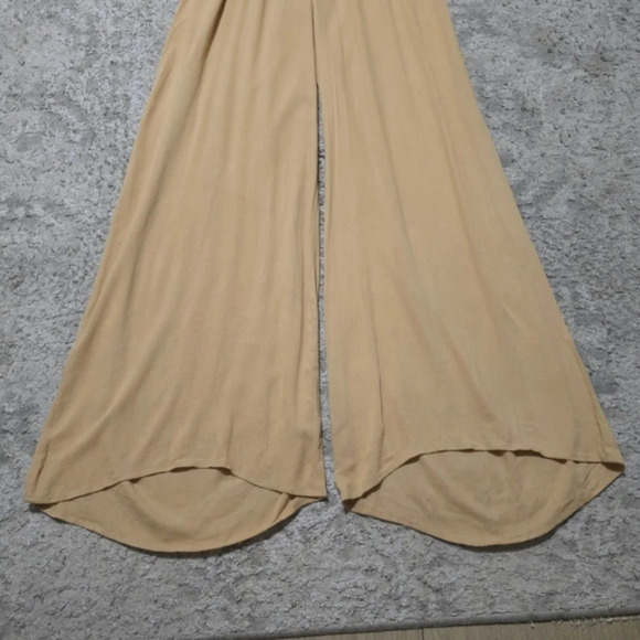 FLYING TOMATO Halter Neck Embroidered Khaki Wide Leg Jumpsuit, High Low Hem, L - Picture 9 of 16